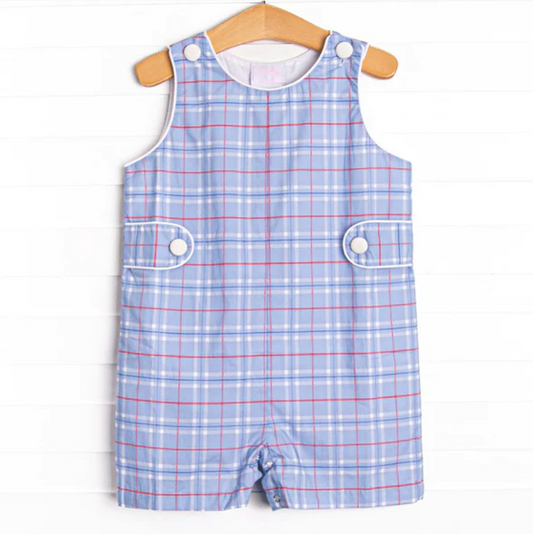 preorder SR1154 blue checkered sleeveless boys romper