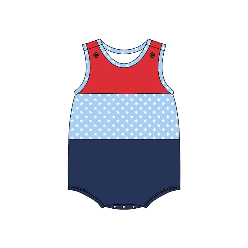 preorder SR1159 July 4th red blue sleeveless boys romper