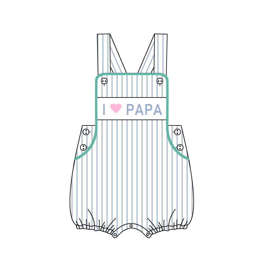 preorder SR1163 I love papa blue striped sleeveless boys romper