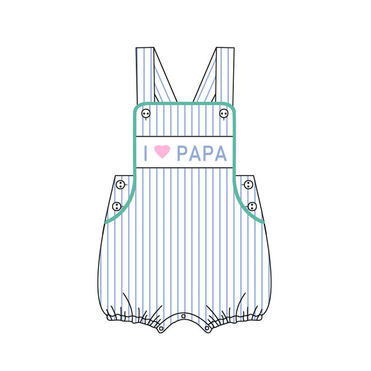 preorder SR1163 I love papa blue striped sleeveless boys romper