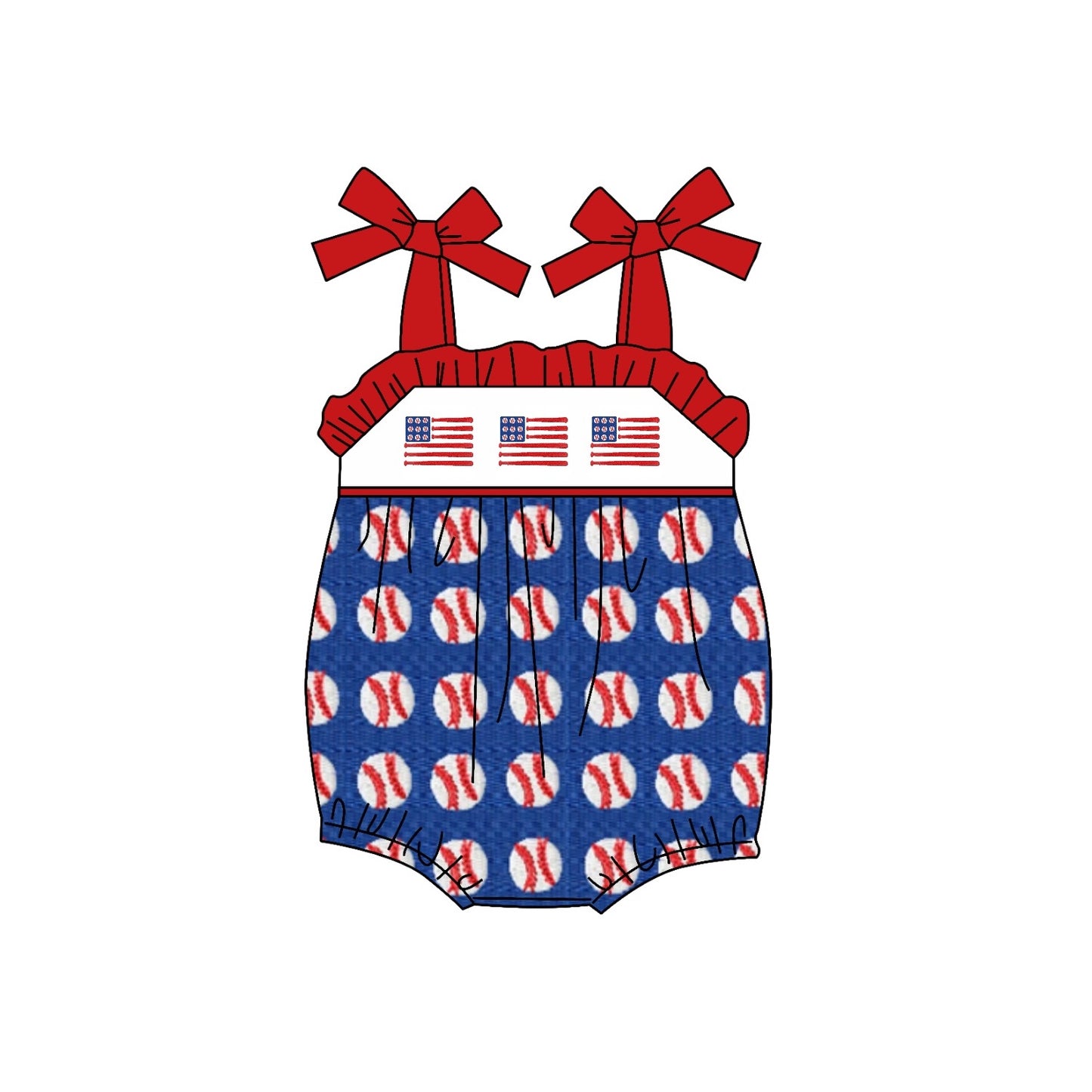 preorder SR1193 July 4th flag baseball blue red sleeveless girls romper