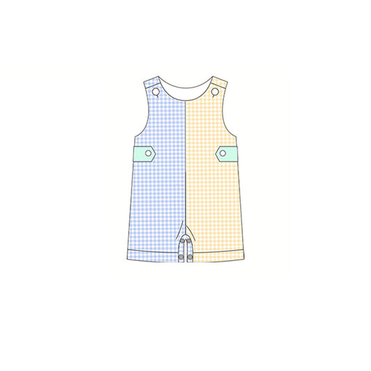preorder SR1202 Blue Yellow checkered sleeveless boys romper