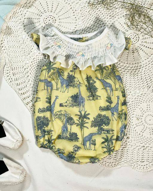 preorder SR1218 Giraffe tree yellow flutter sleeve girls romper