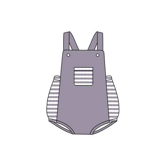 preorder SR1231 grey pocket grey striped sleeveless boys romper