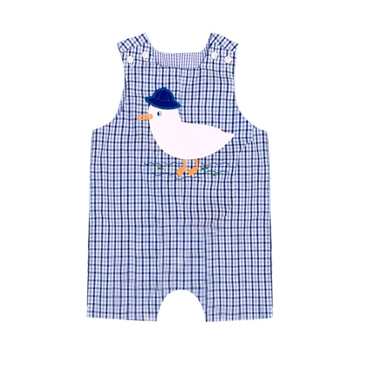 preorder SR1254 cute sea gull navy blue checkered sleeveless boys romper