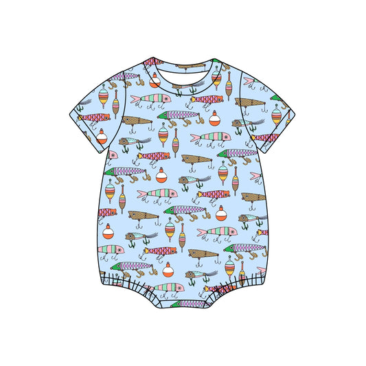 preorder SR1256 Fishing blue short sleeve boys romper