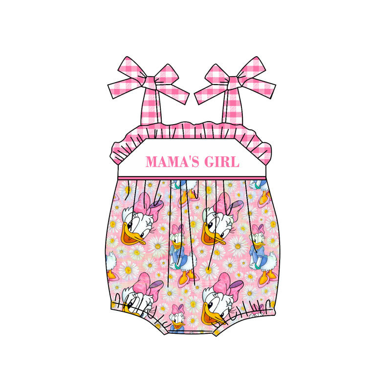 preorder SR1258 mama's girl cartoon duck flowers lace-up girls romper