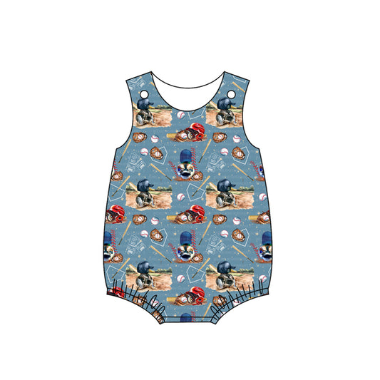 preorder SR1273 baseball blue sleeveless boys romper