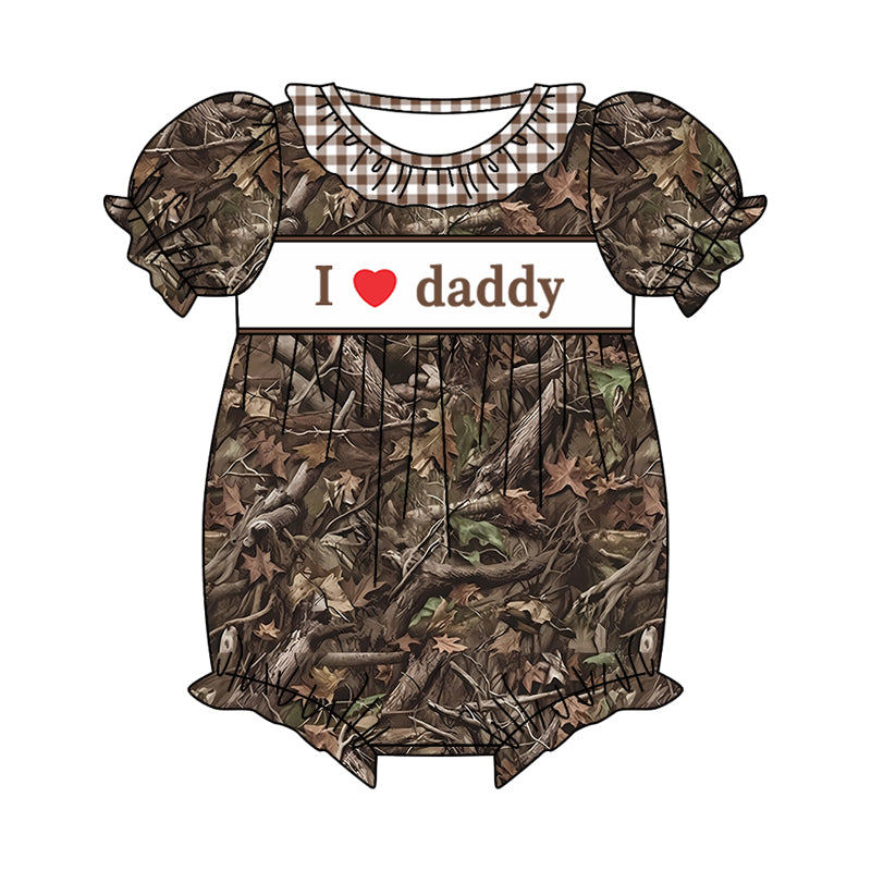 preorder SR1288 i love daddy camo branch short sleeve girls romper