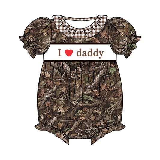 preorder SR1288 i love daddy camo branch short sleeve girls romper