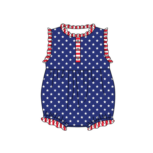 preorder SR1297 July 4th star blue sleeveless girls romper