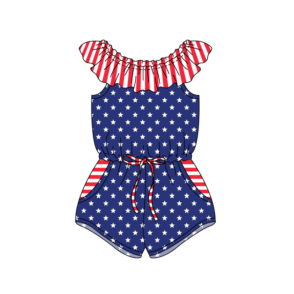 preorder SR1299 July 4th star blue girls jumpsuits