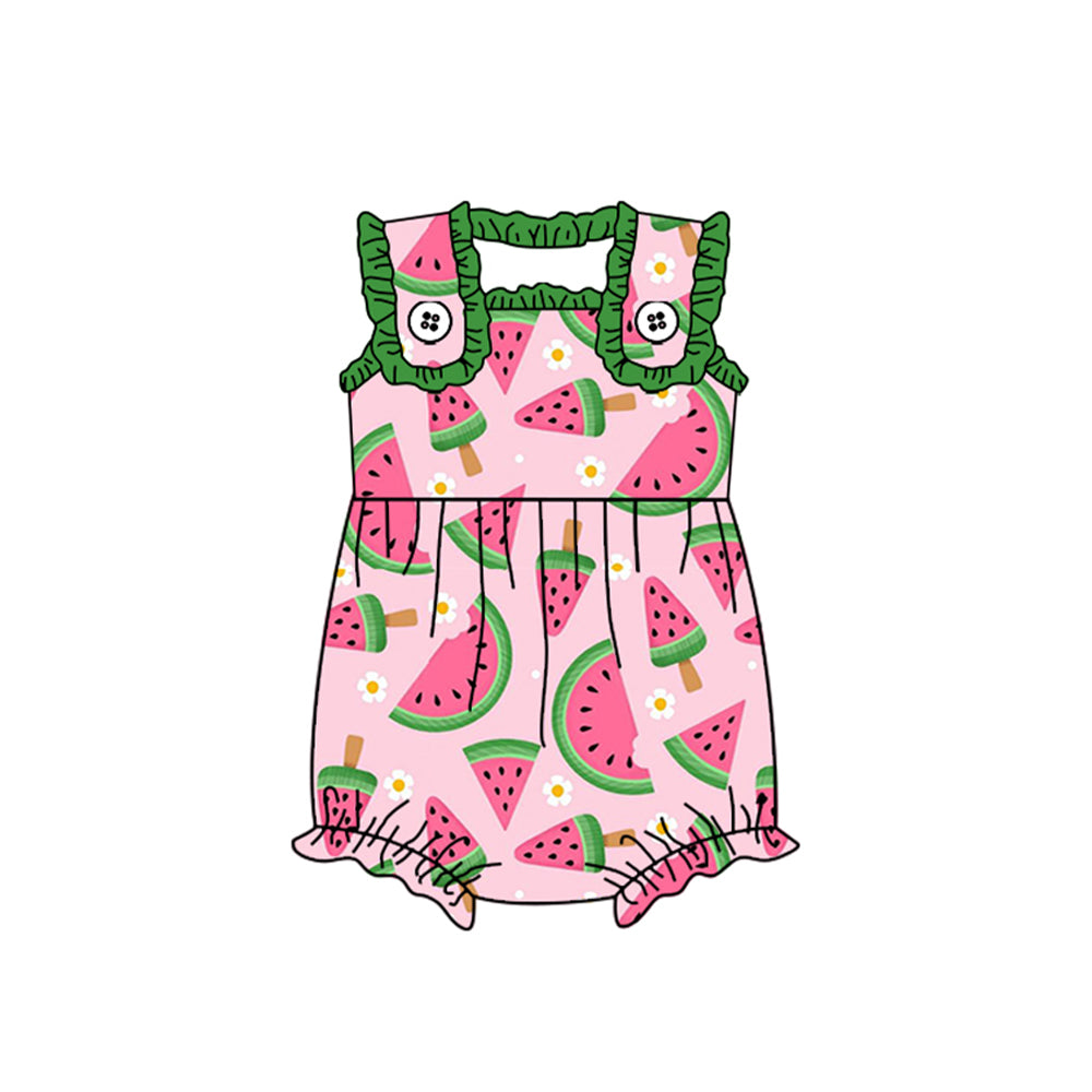 preorder SR1314 watermelon flowers pink sleeveless girls romper