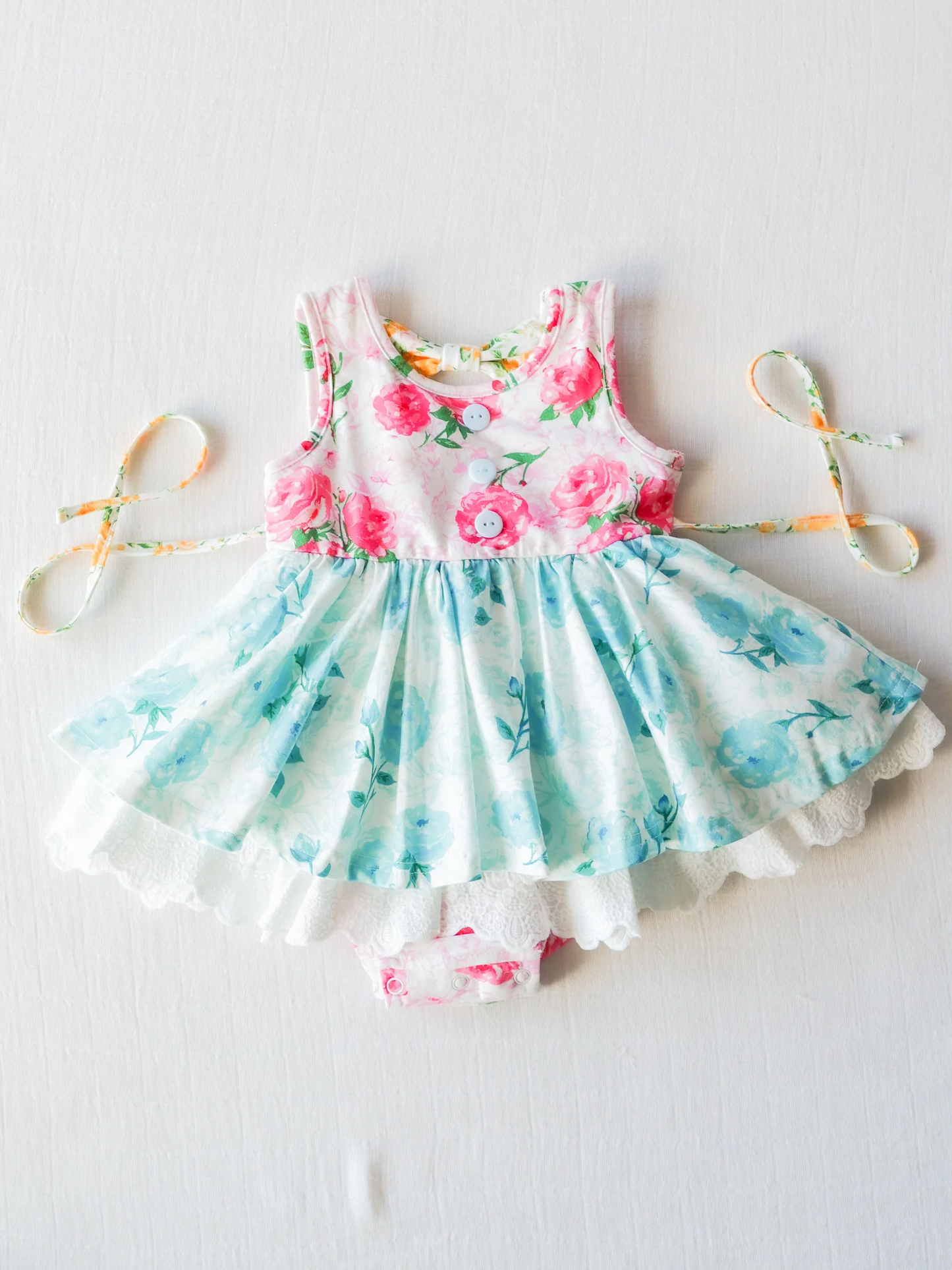preorder SR1322 hot pink flowers blue sleeveless girls romper