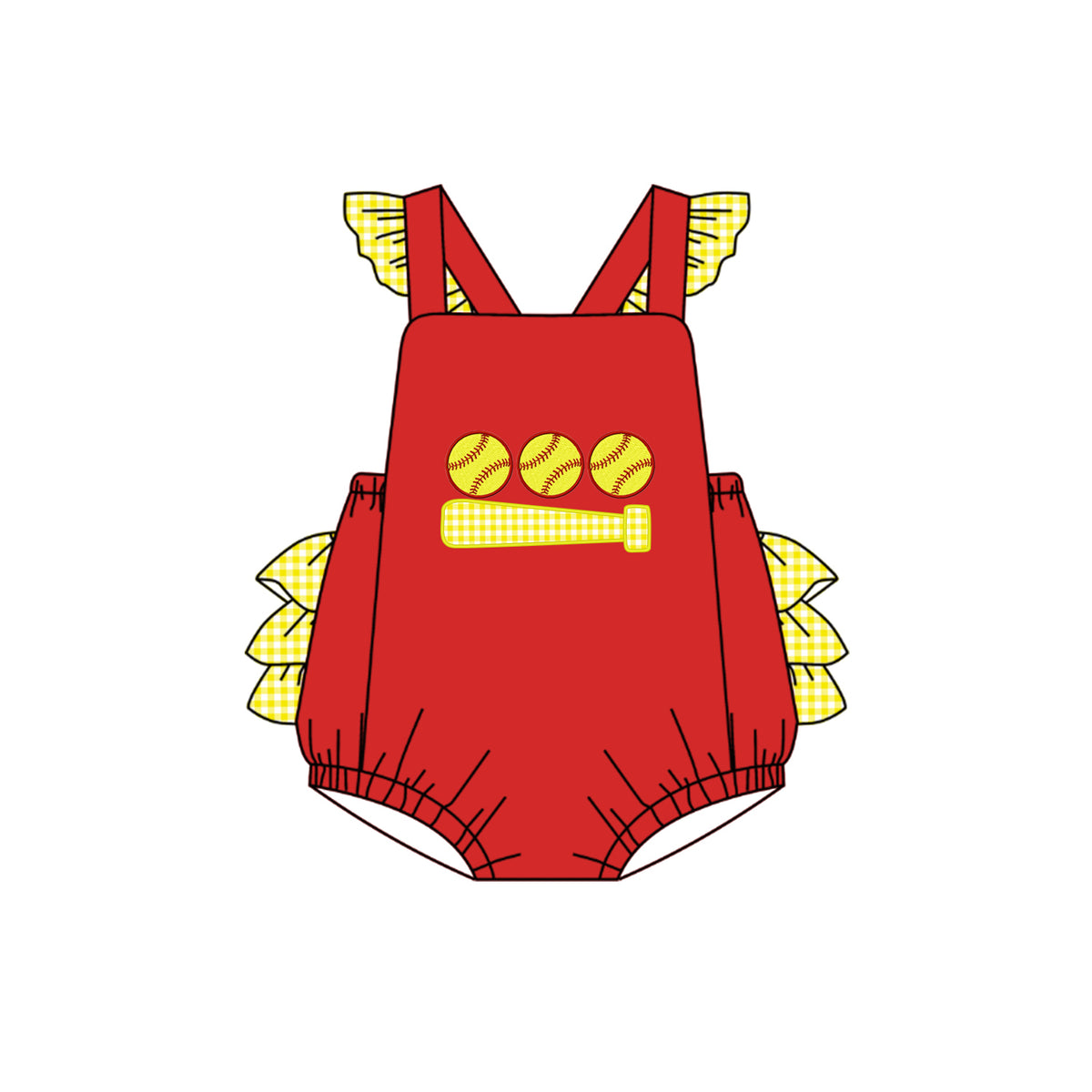 preorder SR1336 softball red flutter sleeve girls romper