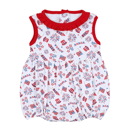 preorder SR1341 July 4th flag hat fireworks red sleeveless girls romper