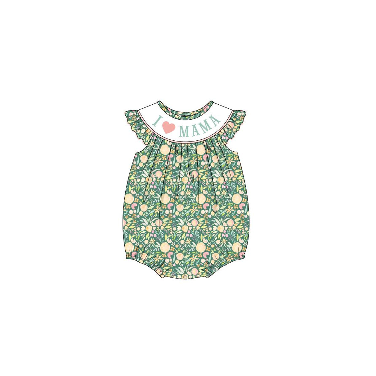 preorder SR1347 i love mama green flowers flutter sleeve girls romper