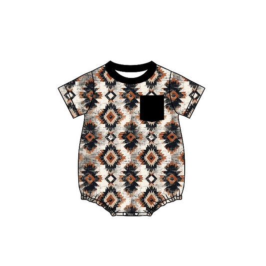 preorder SR1357 Western Aztec pocket short sleeve boys romper
