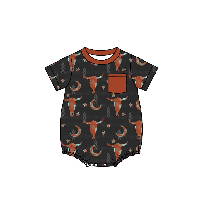 preorder SR1359 Western cow pocket short sleeve boys romper