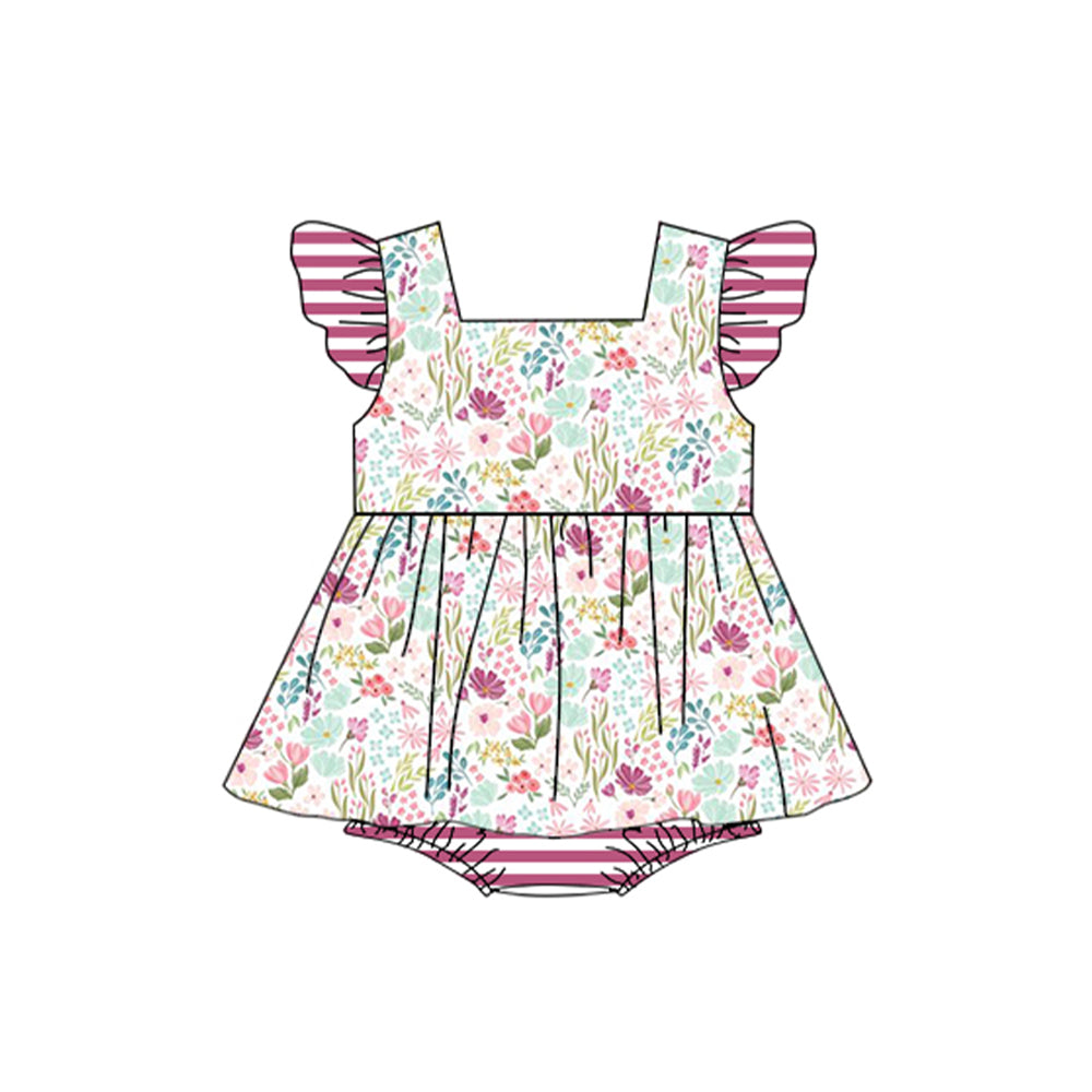 preorder SR1372 red flowers flutter sleeve girls romper