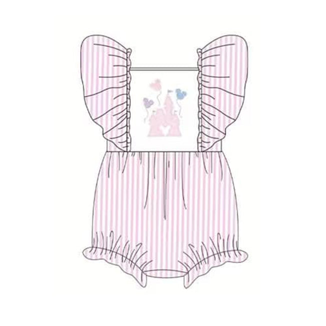 preorder SR1381 cartoon M castle pink striped flutter sleeve girls romper