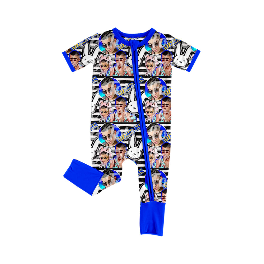 preorder SR1392 country singer roll bad striped blue short sleeve boys romper fashion pop singer