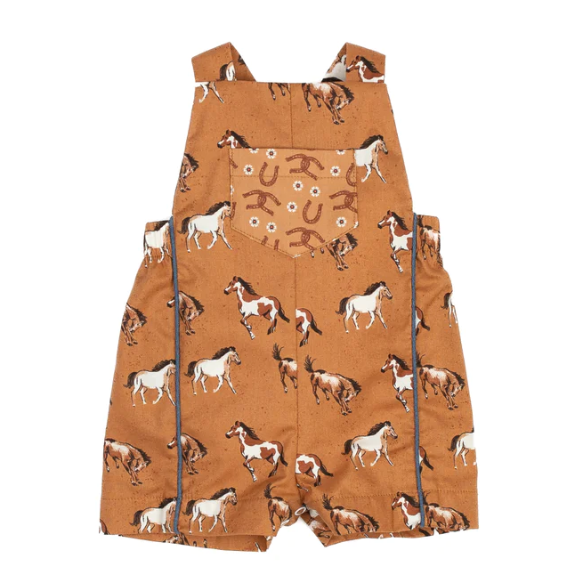 preorder SR1393 Western horse brown pocket sleeveless boys romper