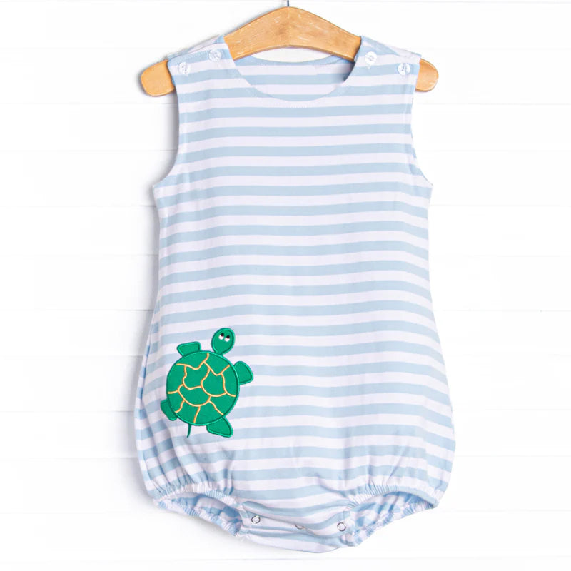 preorder SR1404 green tortoise blue striped sleeveless boys romper