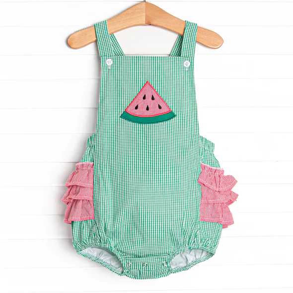 preorder SR1407 watermelon green striped sleeveless girls romper