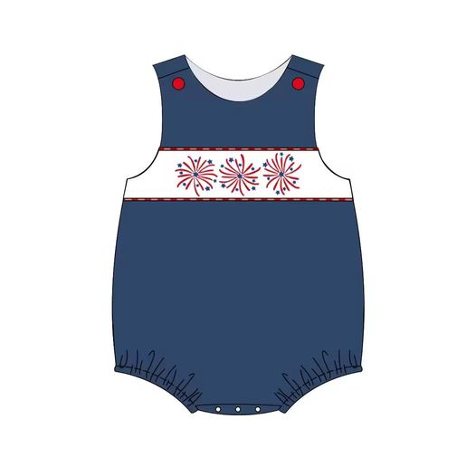 preorder SR1413 July 4th fireworks blue sleeveless boys romper