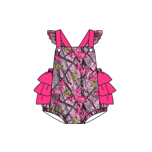 preorder SR1414 hot pink camo branch flutter sleeve girls romper
