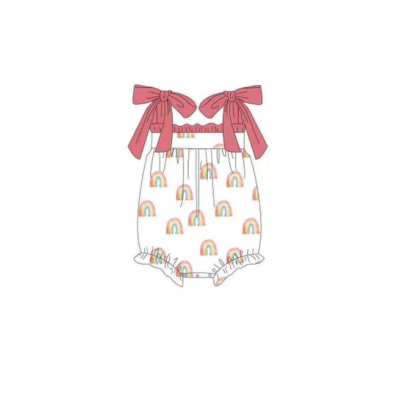 preorder SR1415 rainbow red lace-up girls romper