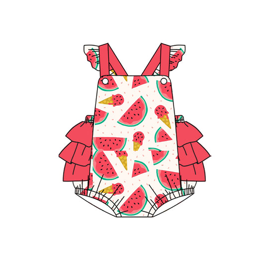 preorder SR1416 watermelon red flutter sleeve girls romper