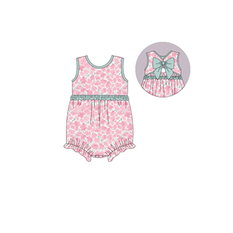 preorder SR1418 pink flowers sleeveless girls romper