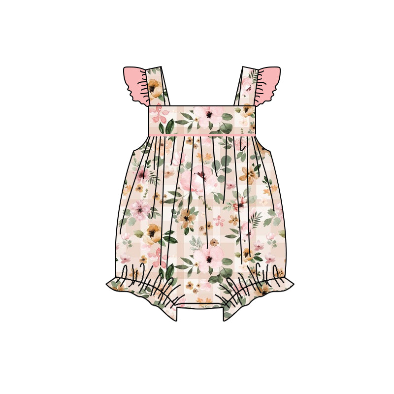 preorder SR1455 multi color flowers pink flutter sleeve girls romper