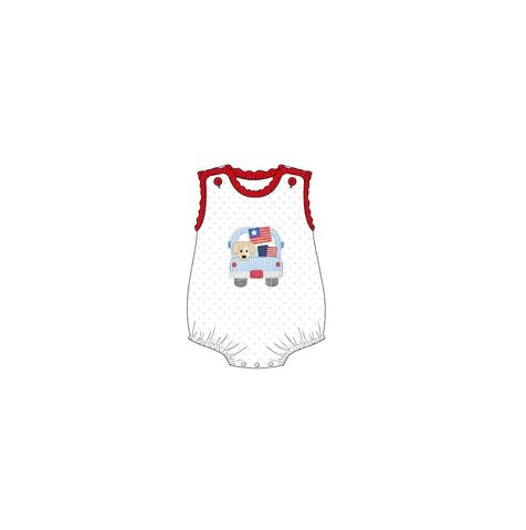 preorder SR1460 July 4th flag dog truck sleeveless girls romper