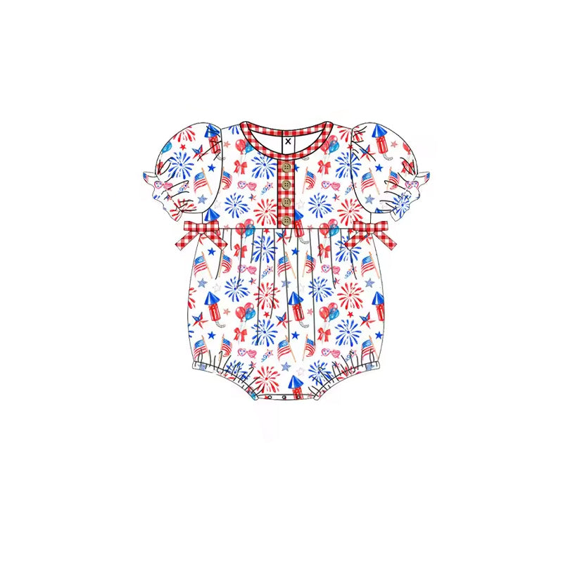 preorder SR1462 July 4th fireworks balloon short sleeve girls romper