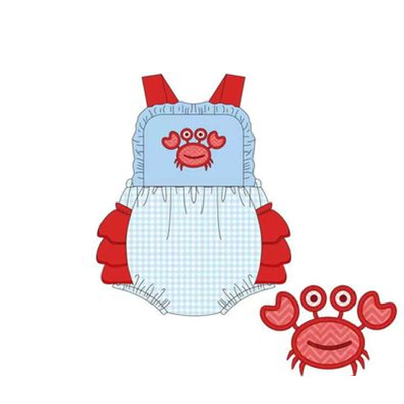 preorder SR1466 crab blue checkered girls sleeveless romper