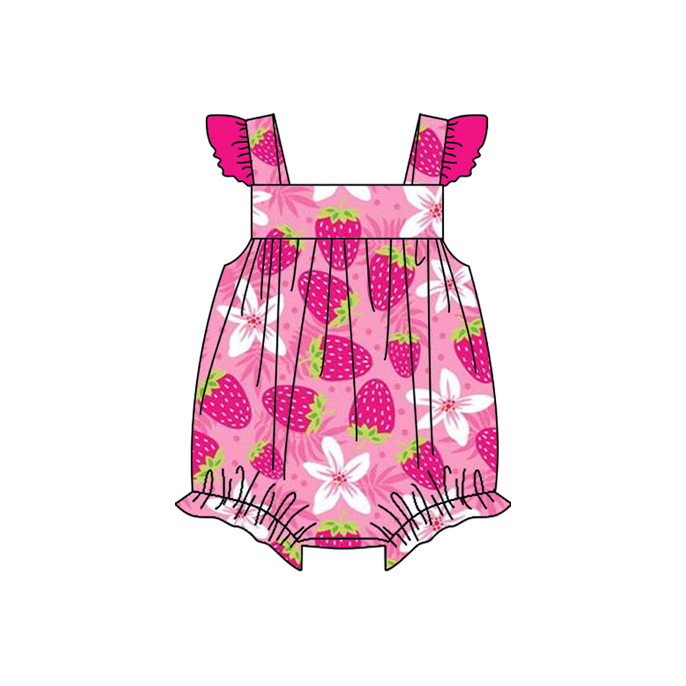 preorder SR1469 strawberry flowers hot pink flutter sleeve girls romper