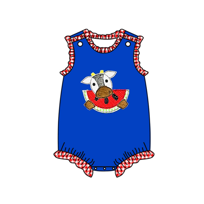 preorder SR1479 cow watermelon blue sleeveless girls romper