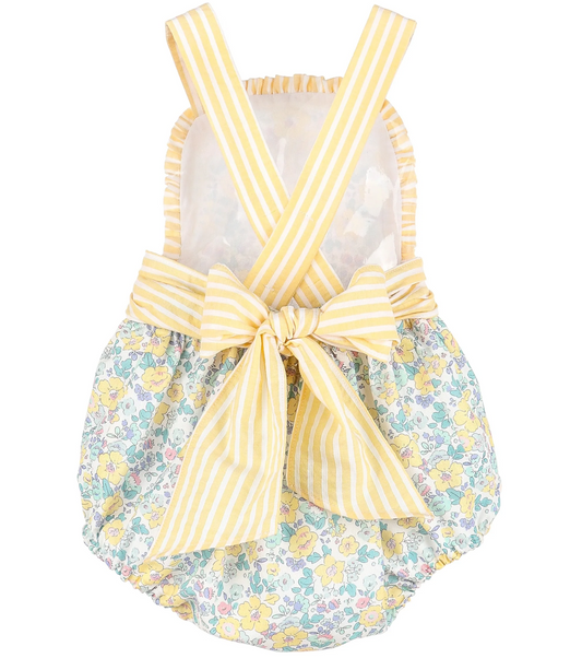 custom moq 3 multi color flowers yellow sleeveless girls romper