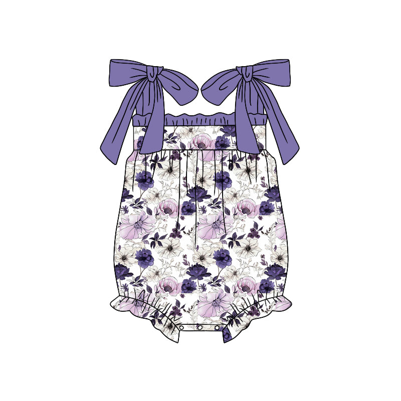 preorder SR1501 pink flowers purple flowers lace-up girls romper