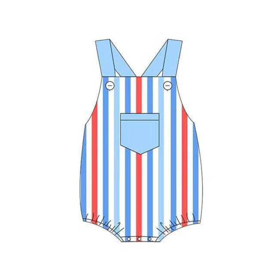 preorder SR1505 July 4th red blue striped pocket sleeveless boys romper