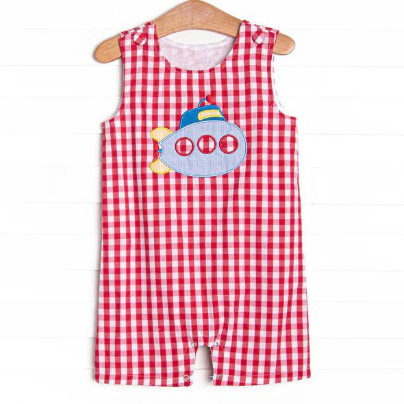 preorder SR1513 submarine red checkered sleeveless boys romper