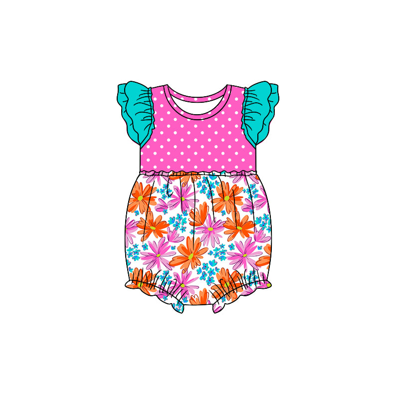 preorder SR1515 multi color flowers pink/orange flowers hot dot flutter sleeve girls romper