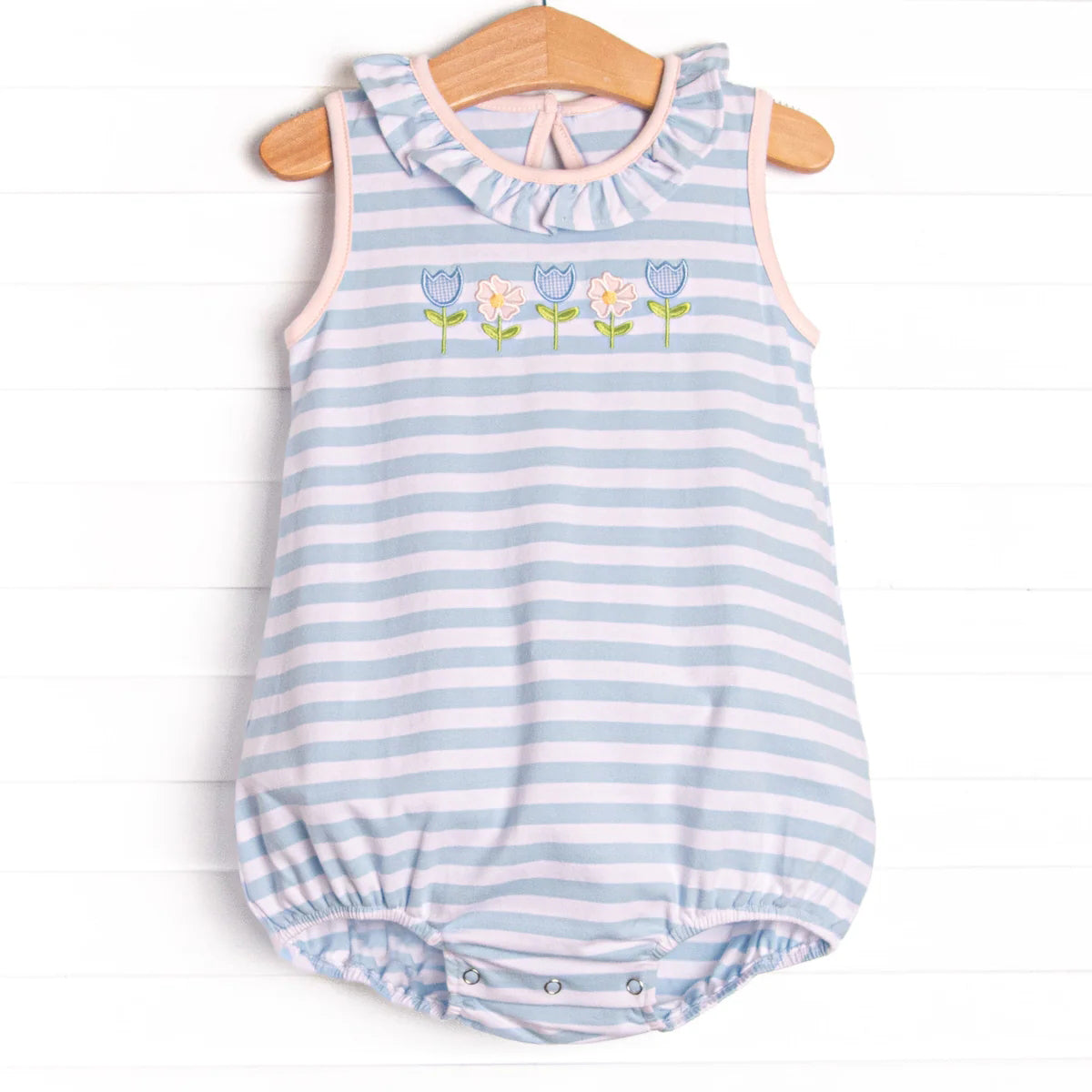 preorder SR1516 Summer cute flowers blue striped sleeveless girls romper