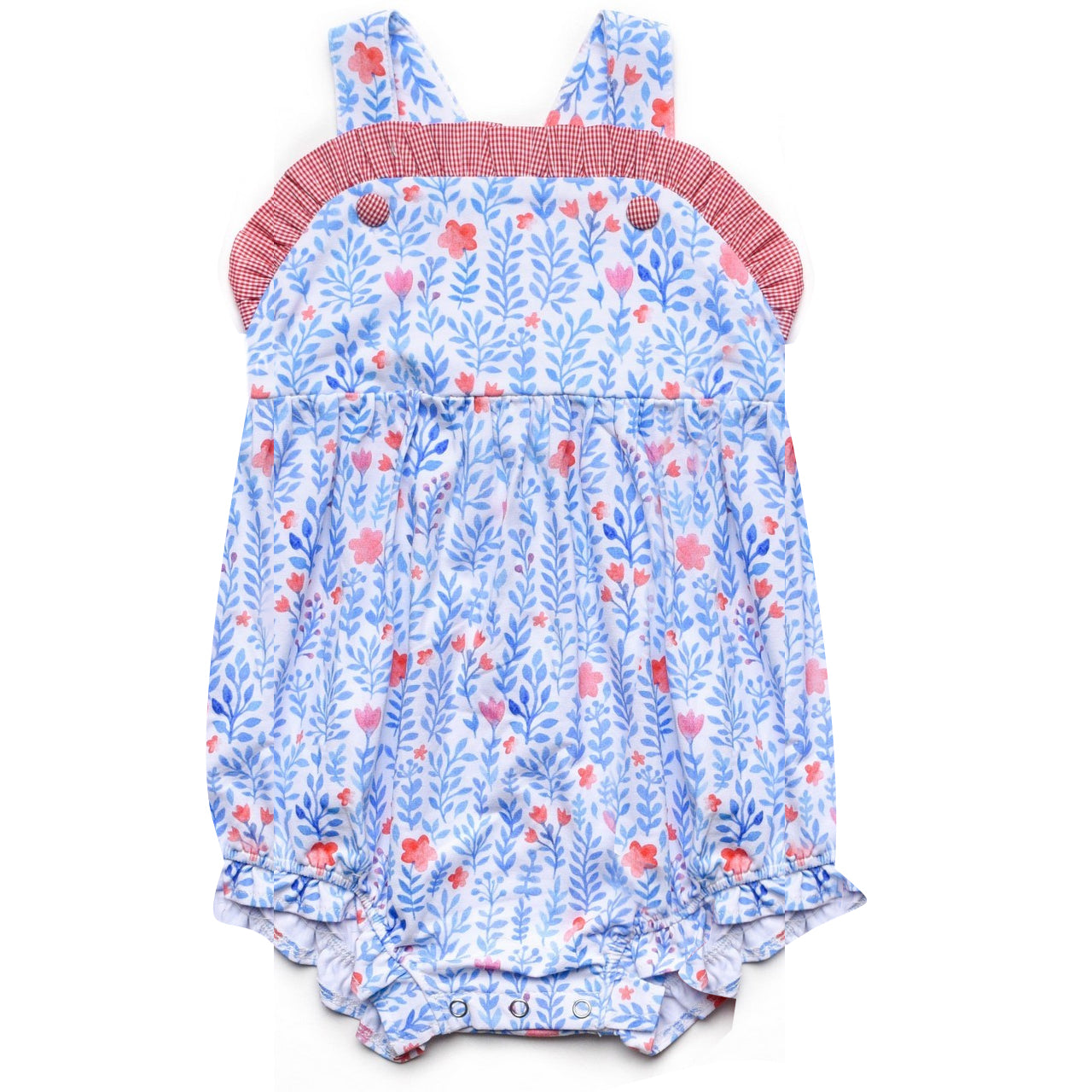 preorder SR1520 pink flowers blue leaf floral sleeveless girls romper