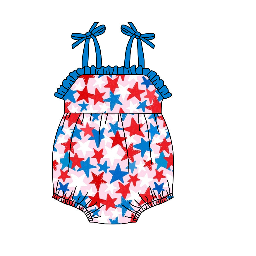 preorder SR1521 July 4th star red blue star lace-up girls romper