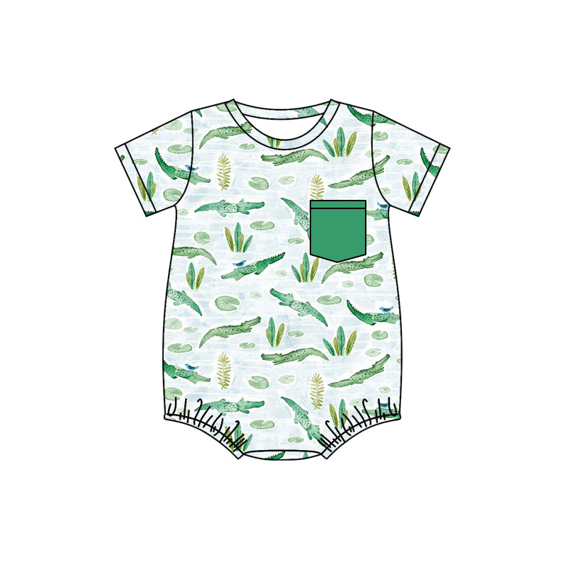 preorder SR1525 crocodile green pocket short sleeve boys romper