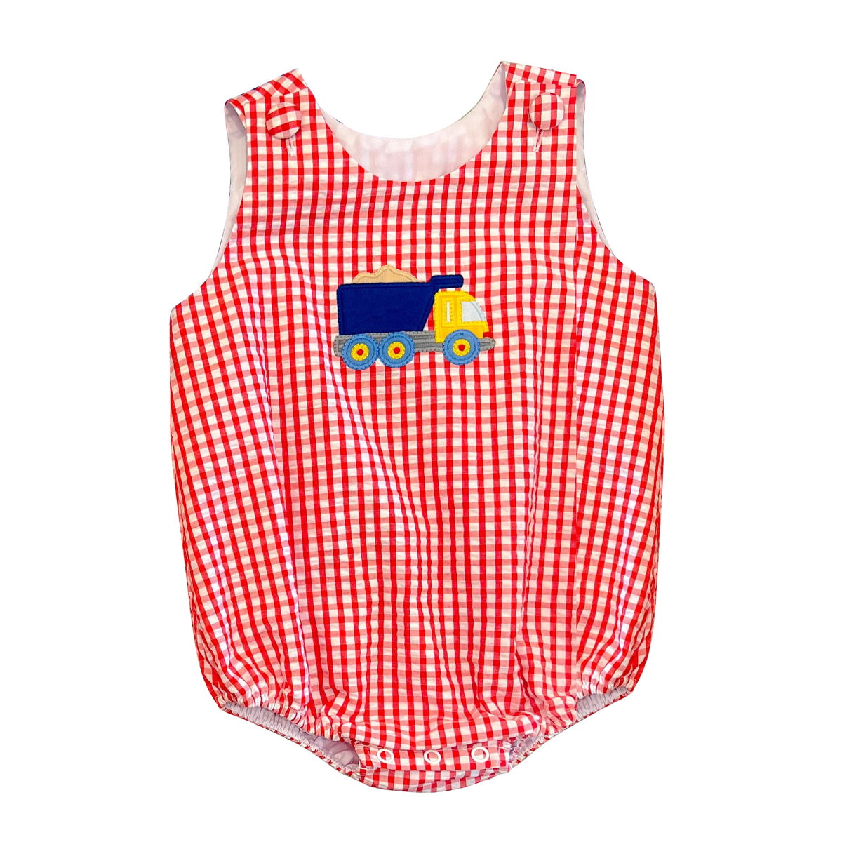 preorder SR1527 July 4th truck flag dog red checkered sleeveless boys romper